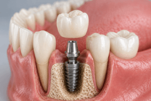 Close-up view showing how the dental implant procedure works.