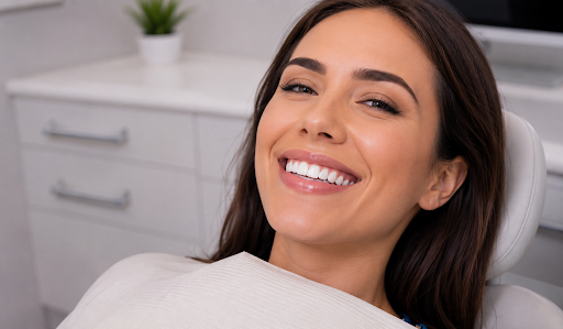 A person smiling, showing whiter teeth after undergoing a teeth-whitening procedure in Nottingham. 